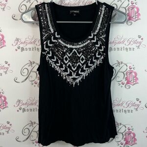 Express tank top embroidered sequins shiny Black and Silver Embellished Tank Top